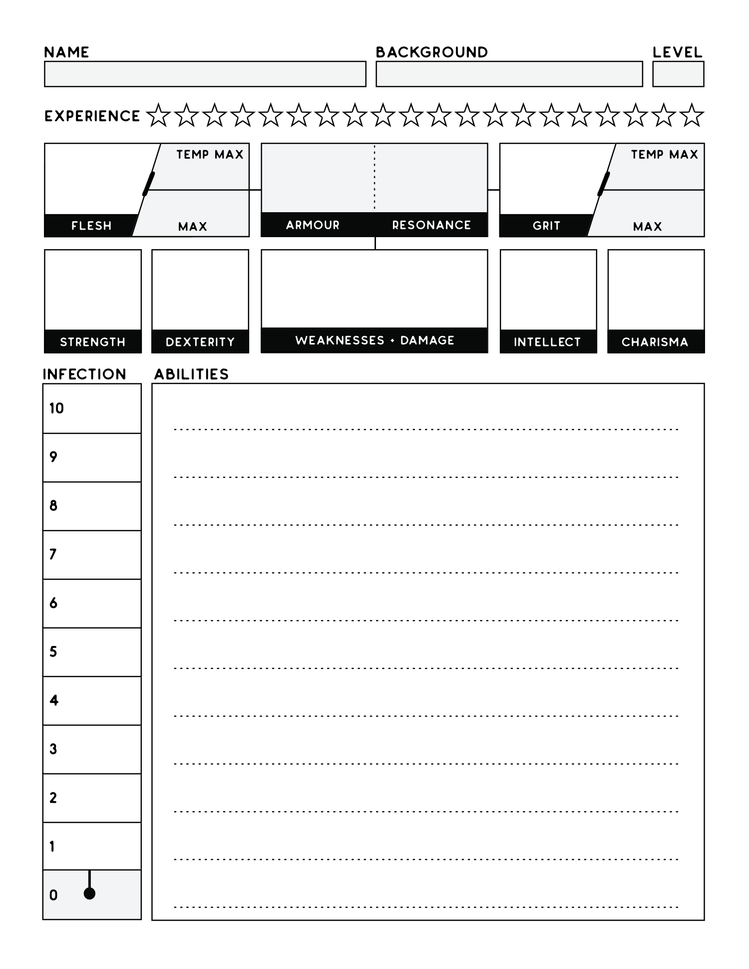 Updated character sheets